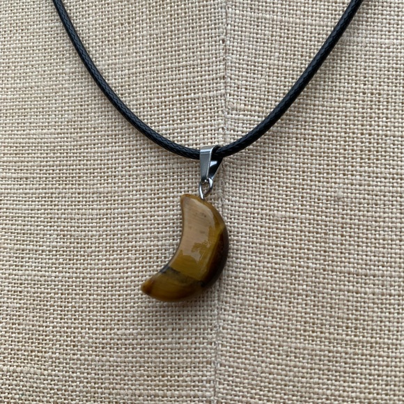 Handmade Genuine Tiger Eye Stone Mini Moon Amulet Necklace - Picture 7 of 12